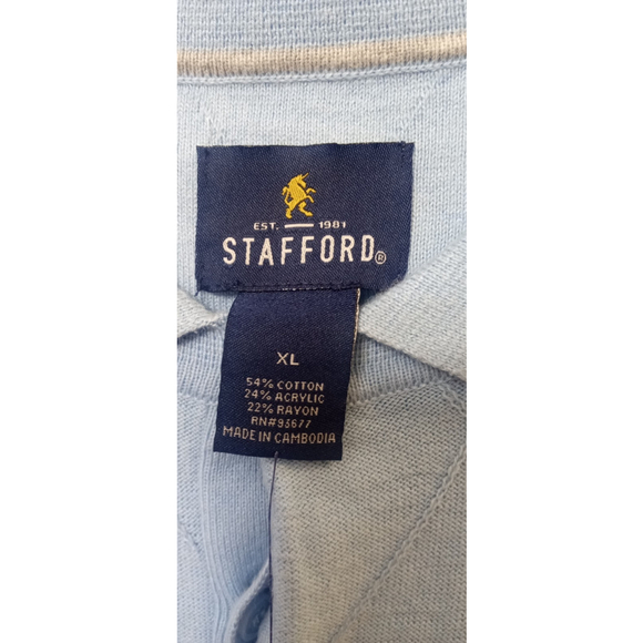Stafford Mens Short Sleeve Polo Shirt Sz XL Light Blue Diamond Print Golf NWT - Picture 6 of 7